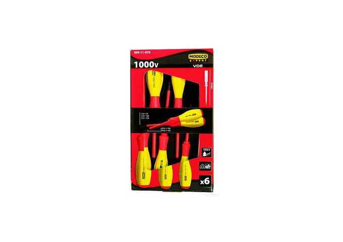 Jeu de 6 tournevis plat et en croix Modeco