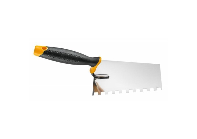 Truelle dentelée 6x6mm 160x110mm en acier avec poignée résine 2K Hardy pièce