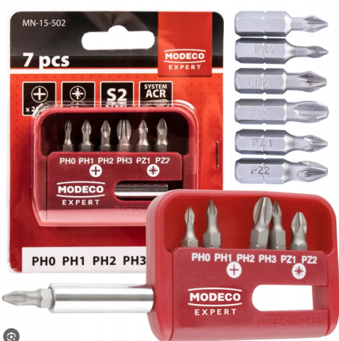 Bits en kit 6+1 25mm PH0 PH1 PH2 PH3 PZ1 PZ2 Modeco set