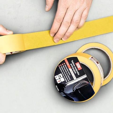 Tape . Ruban adhésif 25mm jaune pour travaux peinture *572* Scley rouleau 33mètres
