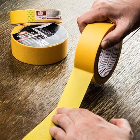 Tape . Ruban adhésif 25mm jaune pour travaux peinture *572* Scley rouleau 33mètres