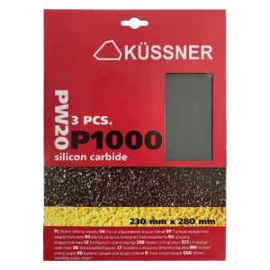 Papier de verre pour PEINTURES - VERNIS - MASTICS avec grain *100* 230x280mm Kussner/ 3pièces