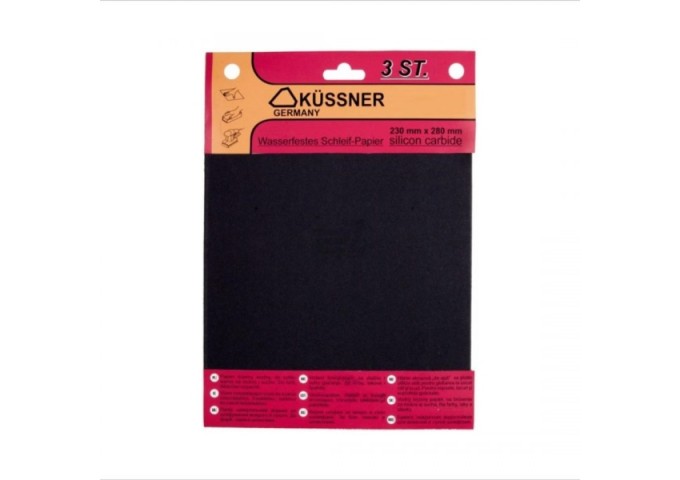 Papier de verre pour PEINTURES . VERNIS . MASTICS avec grain *180* 230x280mm Kussner 3pièces