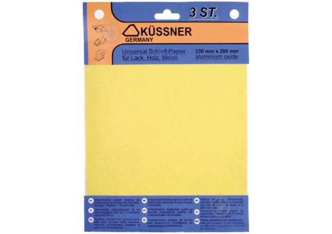 Papier de verre pour BOIS avec grain *100* 230x280mm Kussner 3pièces