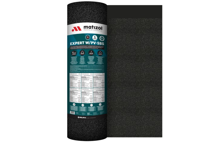 Roofing de Finition Ardoisé Expert W PV Super SBS 2.5mm avec 2 bandes Auto.Collante Matizol Rouleau 15m²