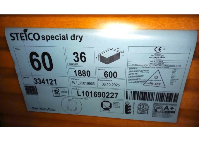 Isolant laine bois RIGIDE 6cm Steico Special Dry 1880x600mm T&M panneau 1.128m²