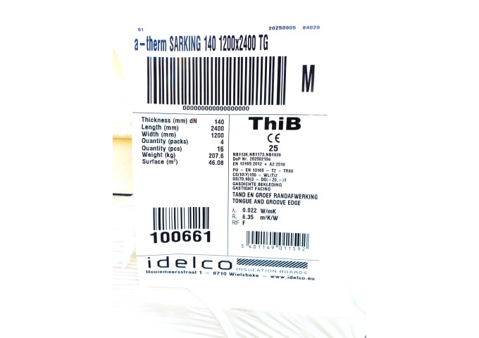 Isolant PIR IDELCO a.therm SARKING 14cm Toitures 0022 T&M 1200x2400mm pur Panneau 2.88m²