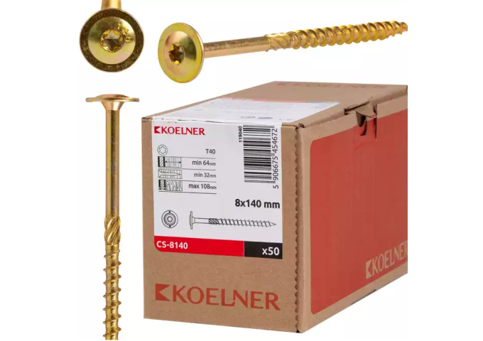 Vis à bois CS 8x140mm GRANDE TETE Torx 40 Koelner 50pièces