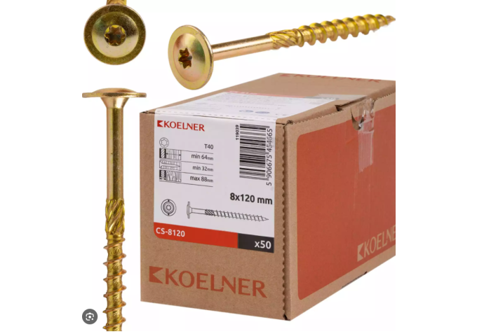 Vis à bois CS 8x120mm GRANDE TETE Torx 40 Koelner 50pièces