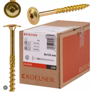 Vis à bois CS 8x120mm GRANDE TETE Torx 40 Koelner/ 50pièces