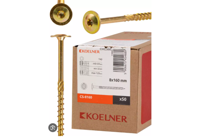 Vis à bois CS 8x160mm GRANDE TETE Torx 40 Koelner 50pièces