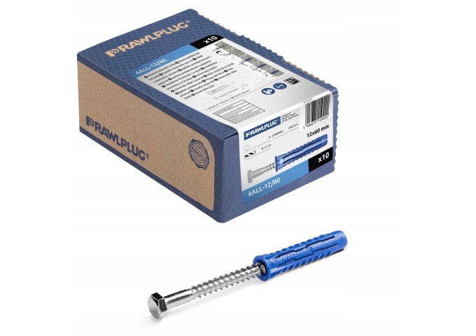 Tire.fond RAWLPLUG 4ALL 12x60mm tête hexagonale avec cheville universelle boite 10pièces