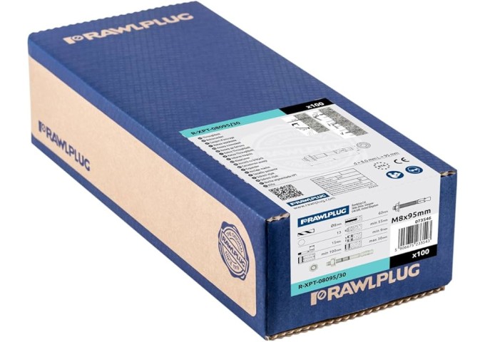 Goujon d'ancrage en acier 8X95mm R.XPT.08095.30 Rawlplug 100pièces