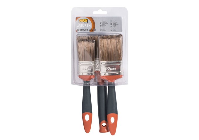 Set de 3pinceaux plat pour lasure et vernis avec manche en hêtre Hardy set de 3pièces